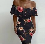 Kadın Madonna Yaka çiçek Baskılı Volan Detay Kalem Elbise