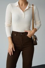 Polo Yaka 6 Düğmeli Kazak - Krem - Görsel 2