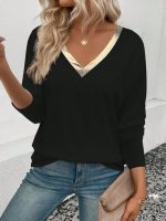 Kadın Uzun Kollu V Parlak Yaka Detaylı Viskon Bluz - Görsel 2