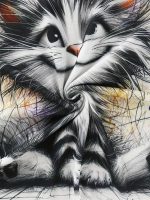 Kadın Kısa Kollu Bisiklet Yaka Kedi Baskılı Süprem Bluz - Görsel 2