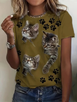 Kadın Kısa Kollu Kedi Ve Pati Baskılı Süprem T-shirt - Görsel 3