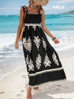 Kadın Askılı Kare Yaka Gipe Detaylı Desenli Suprem Elbise - Görsel 2