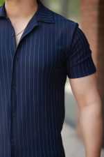 Erkek Kısa Kollu çizgili Gömlek - Görsel 3