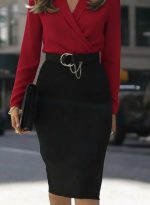 Kadın Uzun Kollu Kruvaze Yaka Janjan Krep Midi Elbise - Görsel 3