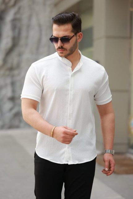 Erkek Hakim Yaka Kısa Kollu Gömlek