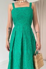 Yeşil Askılı Aparatlı Brode Elbise - Görsel 3