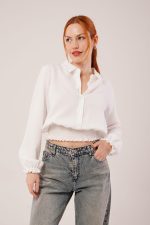 Bel Ve Bilek Lastikli Beyaz Bluz