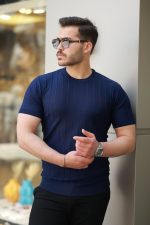 Erkek Kısa Kollu Bisiklet Yaka çizgili Triko Tişört - Görsel 2