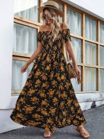 Kadın Kısa Kollu Madonna Yaka Yırtmaçlı çiçek Desenli Süprem Elbise - Görsel 2