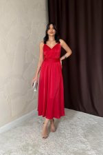 Kırmızı Taş Askılı Prenses Elbise - Görsel 2