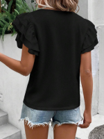 Bisiklet Yaka Kolları Volanlı İthal Krep Bluz - Görsel 2