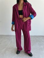 OTTOMAN ÇİZGİLİ CEKET-PANTOLON TK - Fuşya - Görsel 2