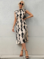 Kadın Balıkçı Yaka Arkadan Bağlamalı Kuşaklı Midi Boy Jessica Elbise - Görsel 2