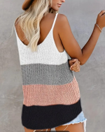 Kadın Sıfır Kol Yuvarlak Yaka Salaş Triko Bluz - Görsel 2