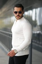 Erkek örgü Desen Fermuar Yaka Uzun Kollu Triko - Görsel 2