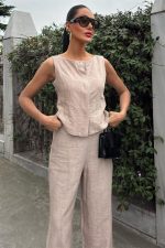 Sıfır Kollu Bluz Batik Desenli Pantolon İkili Takım 10181-08 - Görsel 3