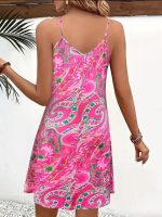 Kadın Ip Askılı V Yakalı Desenli Kısa Süprem Mini Elbise - Görsel 2