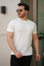 Erkek Cepli Kolyeli Kısa Kollu örme Kumaş T-shirt - Görsel 2