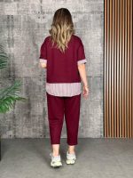 Kadın Modal Kumaş çizgili Gömlek Yaka Ikili Takım - Görsel 2