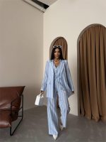 ÇİZGİLİ KETEN YELEK-PANTOLON TAKIM - Mavi - Görsel 2