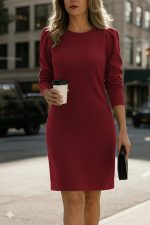 Kadın Uzun Kollu Bisiklet Yaka Iki Iplik Elbise - Görsel 3