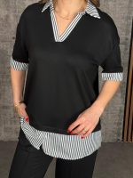 Kadın Modal Kumaş çizgili Gömlek Yaka Ikili Takım - Görsel 2