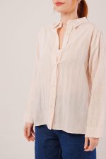 Düğmeli Ve Çizgi Detaylı Krem Gömlek - Görsel 3