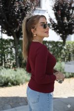 Kadın Uzun Kollu Kruvaze Yakalı Toka Detaylı Viskon Bluz - Görsel 3