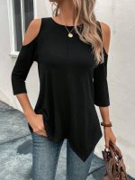 Kadın Omuzlardan Açık Sıfır Yaka Asimetrik Kesim Detay Viskon Bluz - Görsel 2