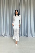 Beyaz Dantelli Uzun Kollu Elbise