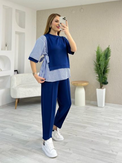 Kadın Kristal 2 Iplik Kumaş Yanları çizgili Takım