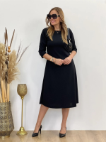 Kadın Uzun Truvakar Kol Bisiklet Yaka Midi Modal Elbise - Görsel 2