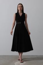 Sıfır Kollu Kemer Detaylı Elbise - Siyah