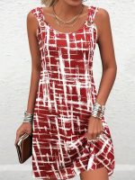 Kadın Askılı Kuş Gözü Detaylı Desenli Süprem Elbise - Görsel 3