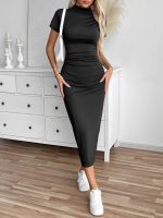 Kadın Yarı Balıkçı Yaka Yırtmaçlı Dalgıç Midi Elbise - Görsel 2