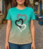 Kadın Kısa Kollu Bisiklet Yaka Kalp Baskılı Süprem Bluz - Görsel 2