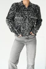 Leopar Desen Jakarlı Hırka - Siyah-Açık Gri - Görsel 2