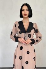 Vizon Yaka Nakışlı Elbise - Görsel 2