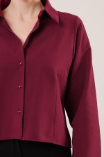 Ön Dikiş Detaylı Bordo Gömlek - Görsel 3