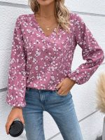 Kadın Uzun Kollu V Yakalı çiçek Desenli Modal Bluz - Görsel 2
