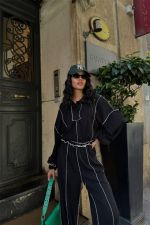 BİYELİ BLUZ PANTOLON TAKIM ŞÖNİL KUMAŞ - Siyah - Görsel 3