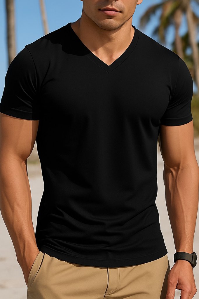 4dd206341cb0b1ab2373 Erkek Kısa Kollu V Yakalı Viskon Bluz - Görsel 1