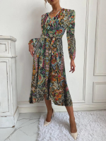 Kadın Uzun Kollu Kruvaze Yakalı Belden Kuşaklı Leopar - Görsel 2