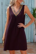 Kadın Sıfır Kol şerit Detaylı V Yaka Viskon Elbise - Görsel 3