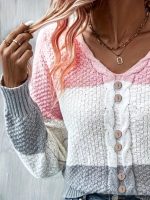 Kadın Uzun Kollu V Yakalı önden Düğmeli çok Renkli Bluz - Görsel 2