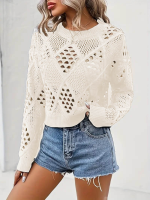 Kadın Uzun Kollu Yuvarlak Yaka Delik Desenli Triko Bluz - Görsel 3