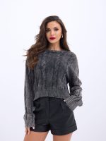 43331 TRİKO SAÇ ÖRGÜ KAZAK-ANTRASİT - Görsel 3