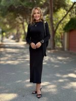 Kadın Uzun Kollu Bisiklet Yaka Yandan Bağlamalı Uzun Modal Elbise - Görsel 3