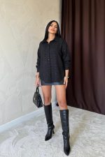 Siyah Işıltılı Gömlek - Görsel 2