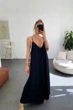 Kadın Ip Askılı V Yakalı Uzun Aerobin Elbise